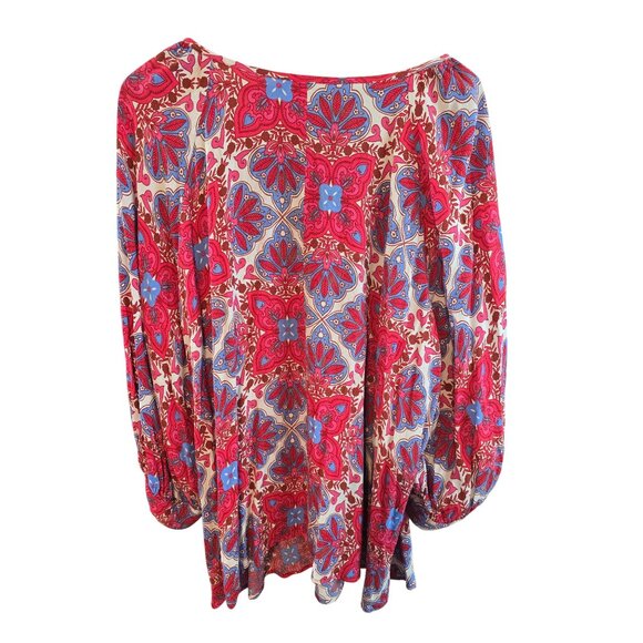 Karen Kane Size 3X Boho Floral Print Blouse Red & Blue Long Sleeve Peasant Style - Picture 2 of 13